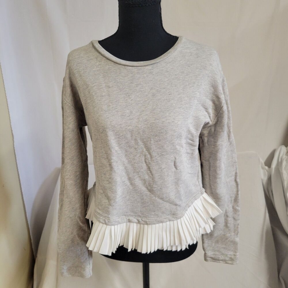 J Crew Sweatshirt Size S Womens Pullover Cotton w/ Ruffled Bottom Hem Gray